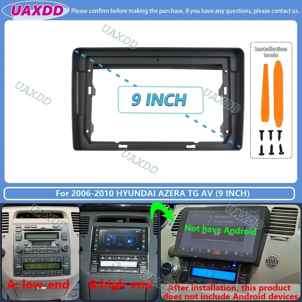For 2006-2010 Hyundai Azera TG AV 9inch Car Radio Android Stereo Frame Panel Fascia Dashboard Audio Player Screen Cable Harness