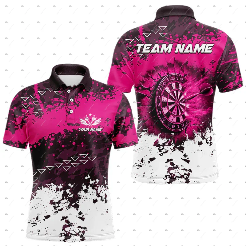 

Custom Name Darts Flame Graffiti Beer Gradient Vintage Retro 3DPrint Harajuku Summer Short Sleeve Men's Top Polo Jersey Shirts W
