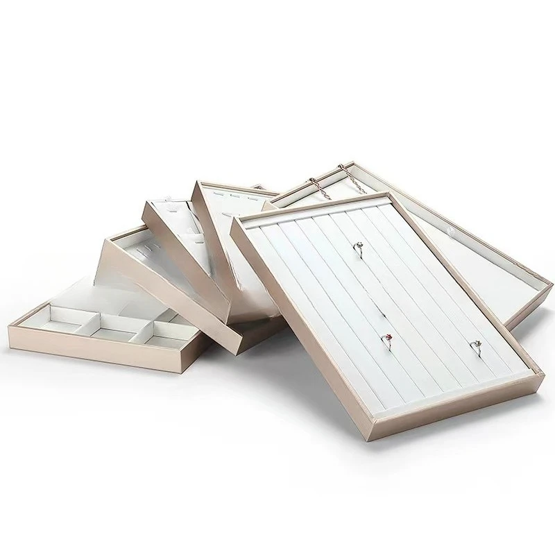 

Gold Brushed White PU Jewellery Display Trays Ring Necklace Bracelets Jewelry Storage Treasure Prop Jewelry Rack