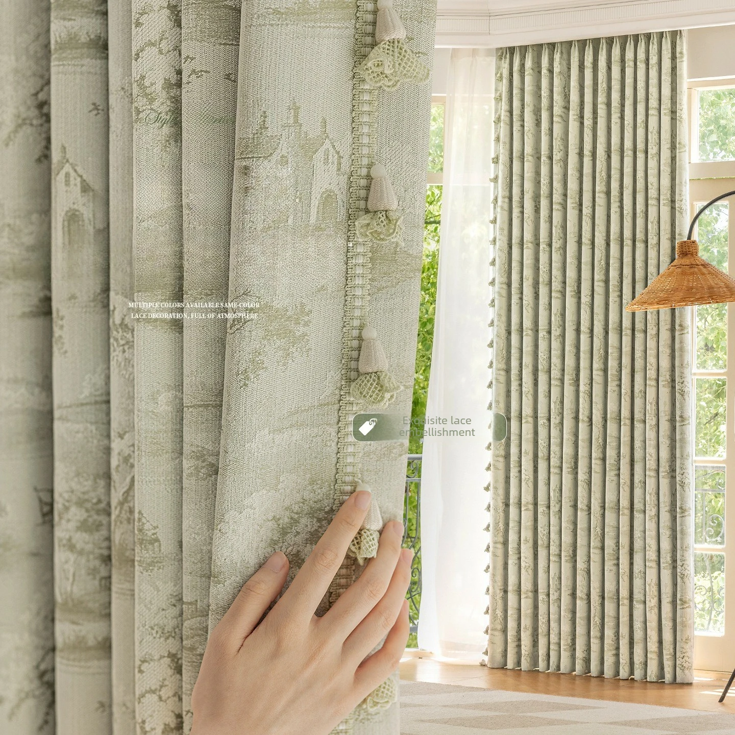 2026 New High-end Chenille Jacquard Curtains for Living Room French Pastoral Children Kids Bedroom High Shading Fairy Tale Town