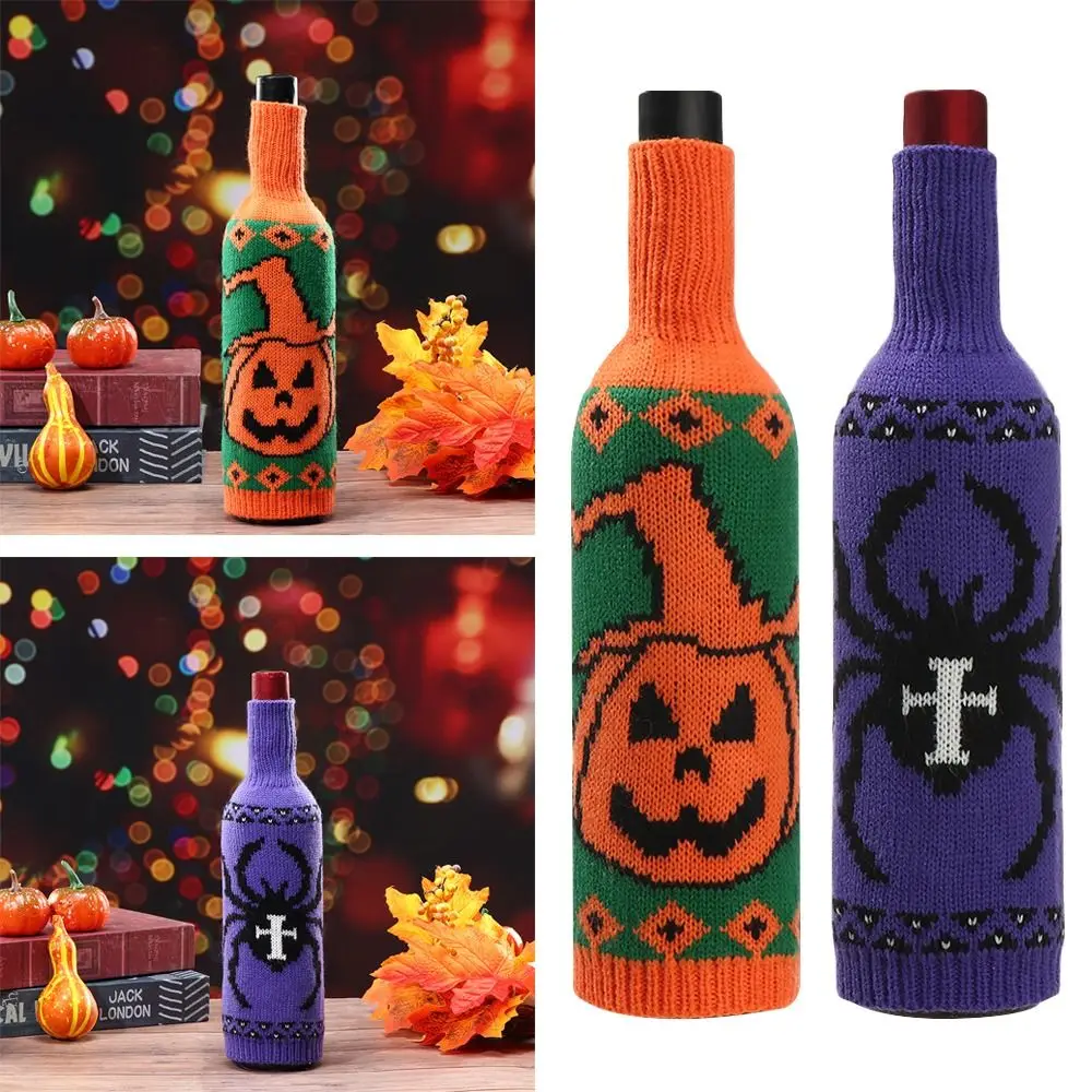 Exquisite Knitted Halloween Wine Bottle Cover Reusable Elastic Wine Bottle Sleeve Pumpkin Champagne Bottle Bag Party Supplies