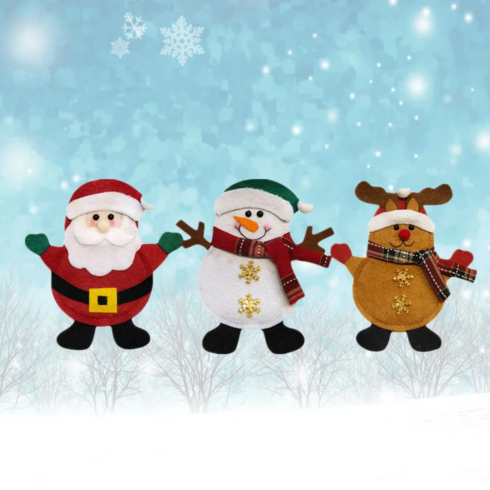 

3pcs Christmas Cutlery Bag Santa Snowman Reindeer Pattern Tableware Holder For Party Wedding Home Decoration Christmas