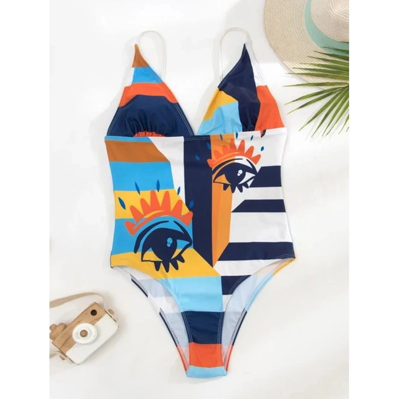 Deep V One Piece Swimsuit 2025 Vintage Retro Swimwear Women Bathing Suit Backless Beachwear Monokini Female Swimming Suit