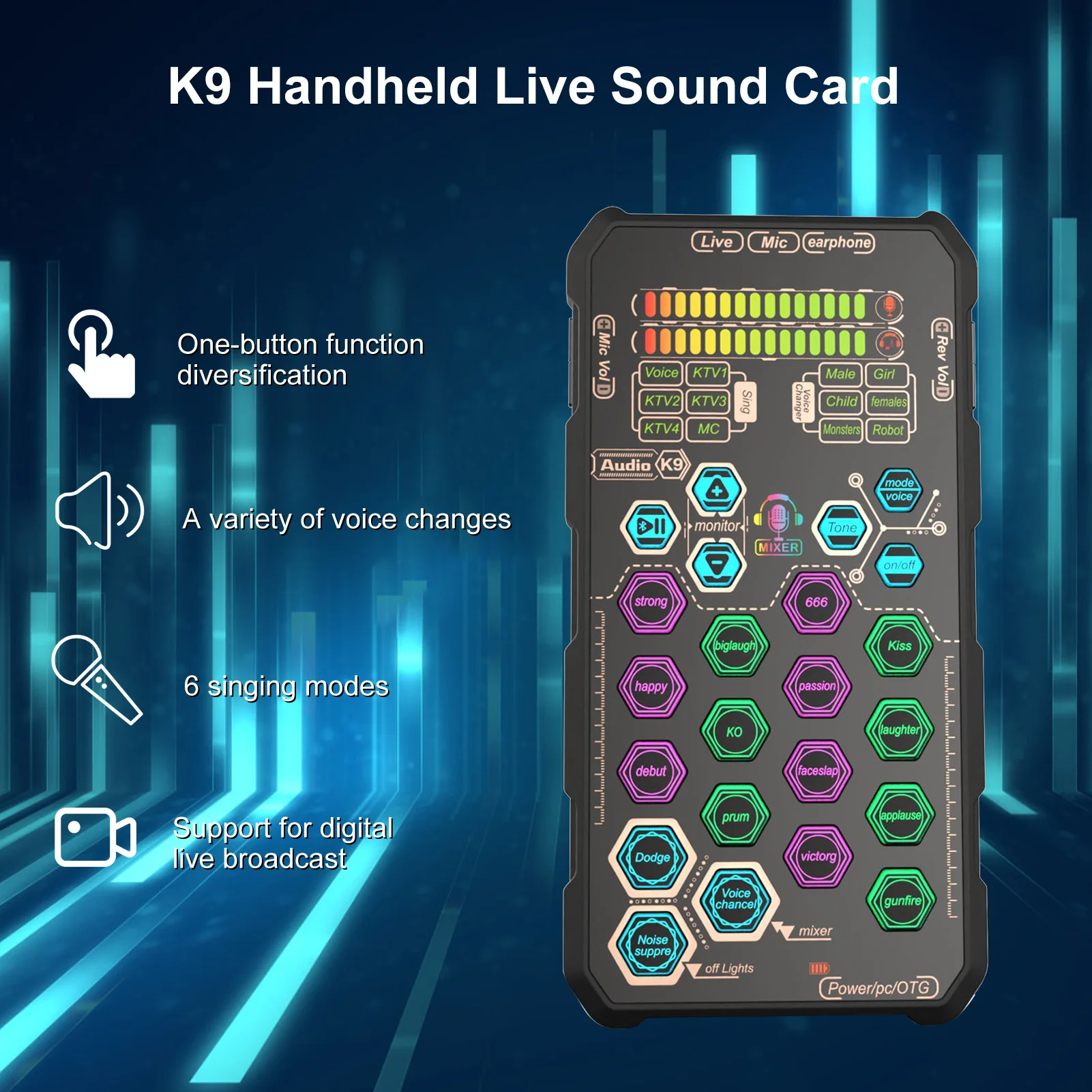 Handheld Live Sound Card Sound Board Set with Voice Change for Podacsting Broadcasting Singing Recording Live Sound Card