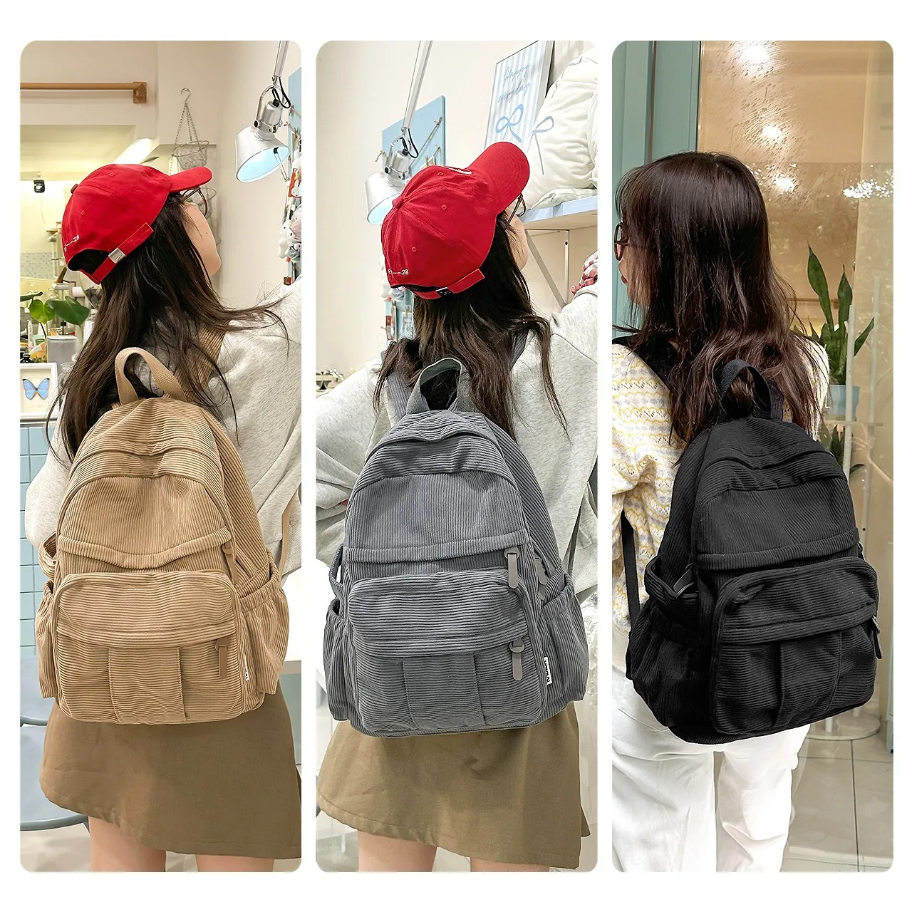 School bag female college student Korean version junior high school backpack leisure outdoor commuting backpack velvet