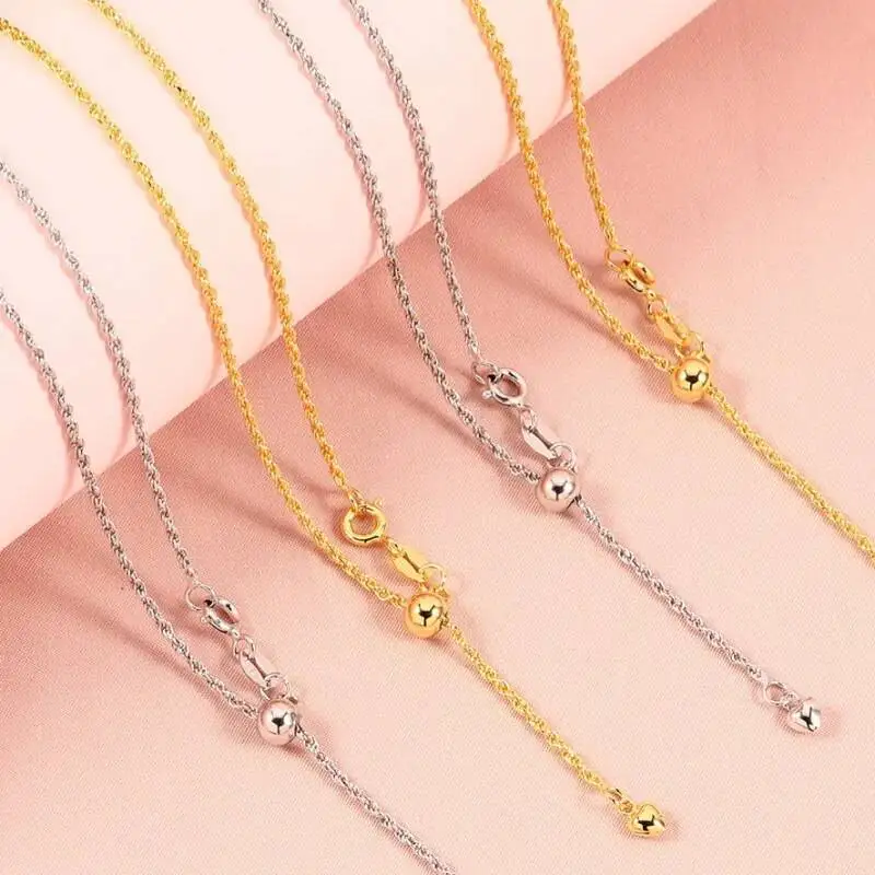 

1,5 мм стерлингового серебра 925 пробы, веревочная цепочка, ожерелья для женщин, регулируемая длинная цепочка, 50/55/60 см, 2 цвета