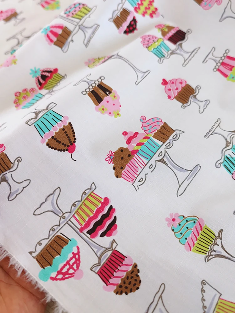 Dessert Cake Printed Plaid Fabric 100% Cotton for DIY Handmade for Sewing by Half Meter