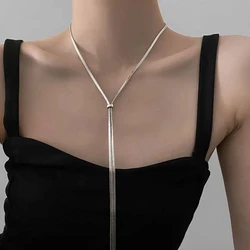 Stainless Steel Long Snake Bone Chain Necklace for Women Hip Hop Silver Color Pull Sweater Chain Necklace Jewelry Gifts