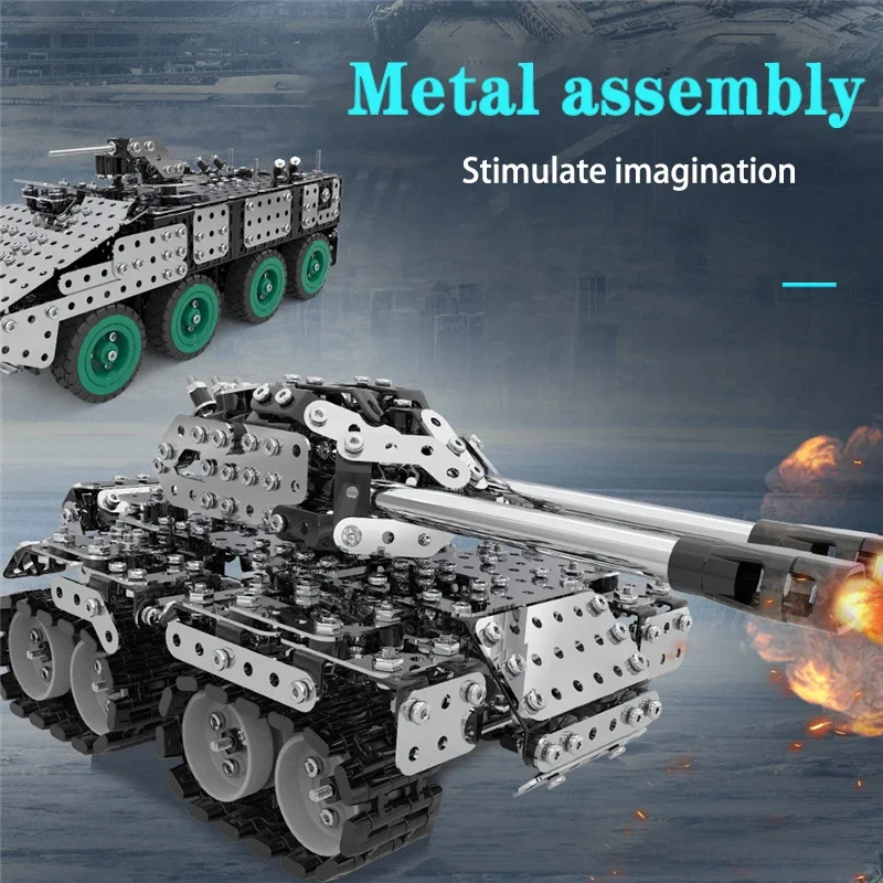 3D Metal Building Block Mechanical Assembly Set Children's Screw Nut DIY Combination Toy Military Aircraft Tank Model