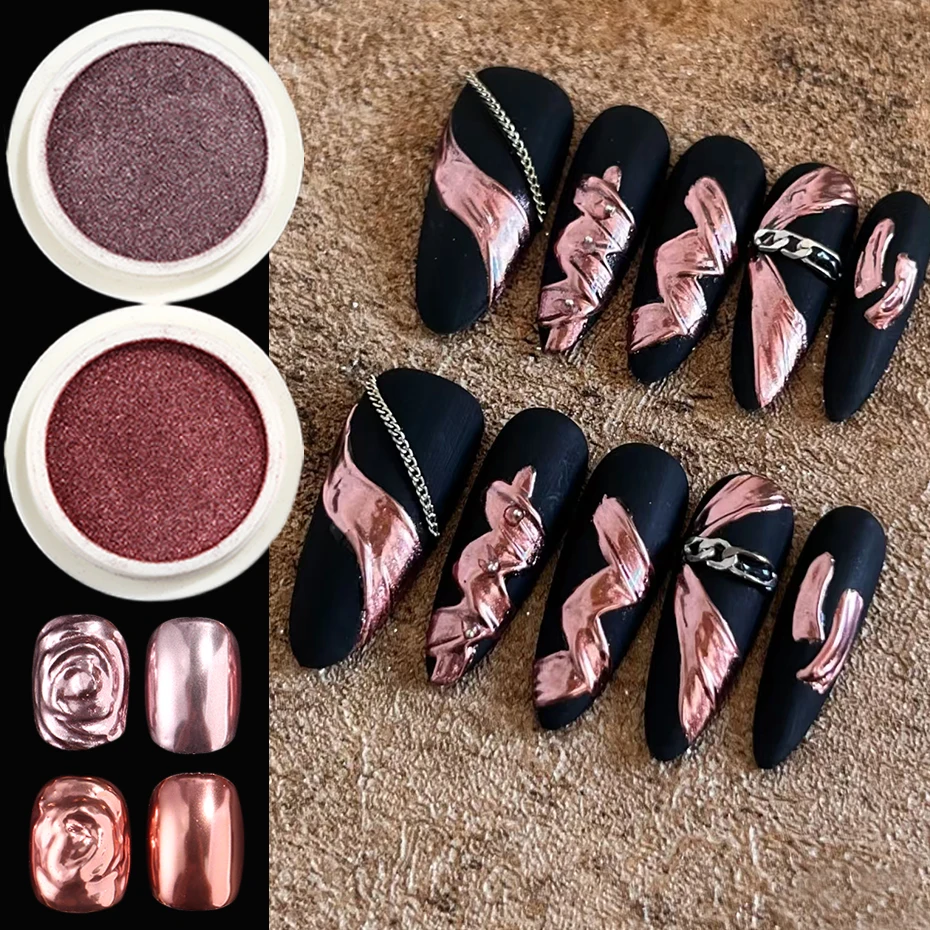 6 Colors Gold Pink Metallic Powder for Nail Mirror Effect Champagne Gold Sequins for Nails Autumn Winter Chrome Nail Art Supplie