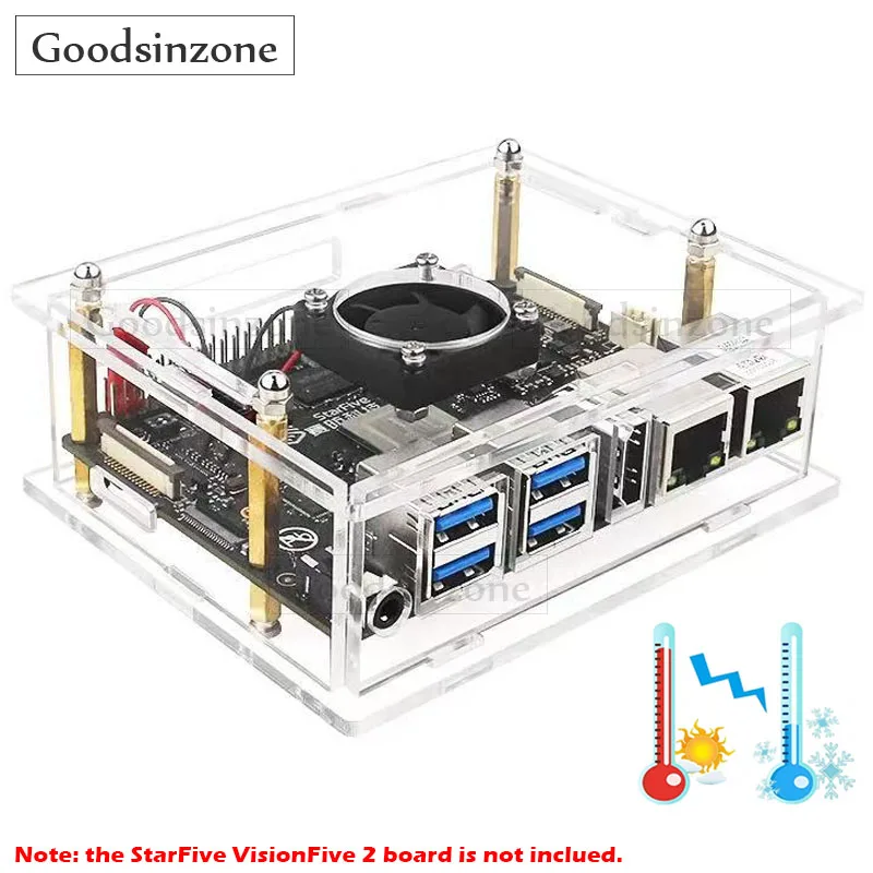 Acrylic Case with Cooling Fan Kit for VisionFive 2 - Transparent Protective Shell for StarFive VisionFive 2 Motherboard