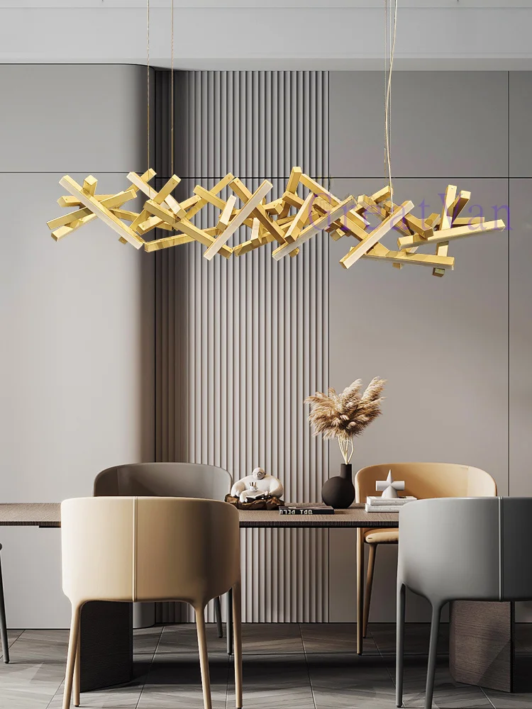 Minimalist Art Restaurant Chandelier Modern Living Room Bar Light Luxury Rectangular Line Metal Creative Ceiling Chandelier