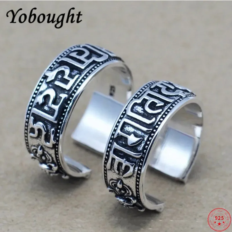 

Genuine Real s925 sterling silver rings for men women new fashion Buddhist six syllable mantra adjustable size jewelry wholesale