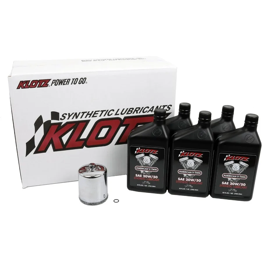 

Klotz 5 Quart 20W/50 Synthetic Motor Oil Change Kit for 1986-2022 Evolution Sportster Basic Kit Ideal for Motorcycle Maintenanc