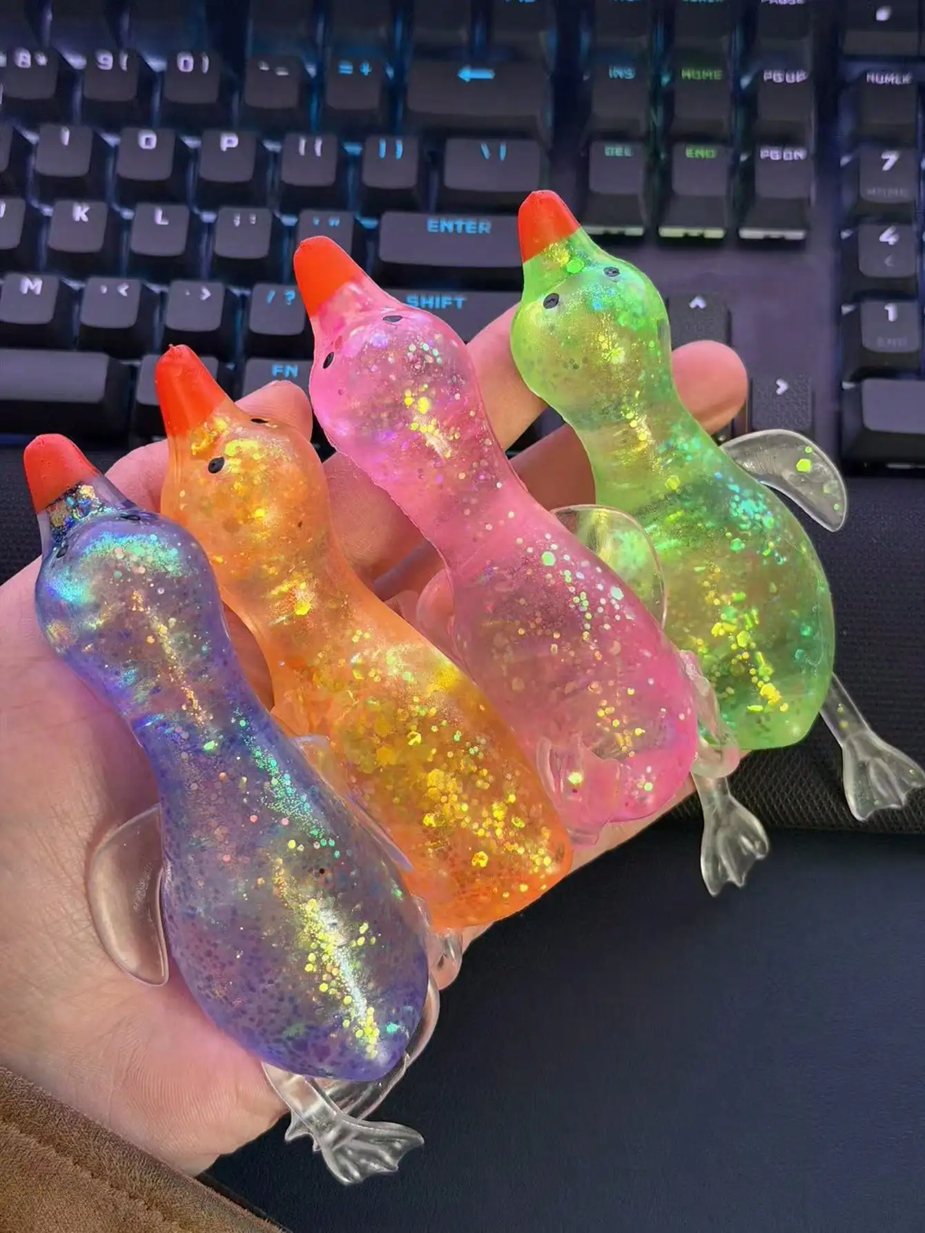 1Pc Glitter Crystal Swan Duck Squishy Toy, Slow Rising Soft Stress Relief Squeeze Toy, Portable Mini Desk Ornament,