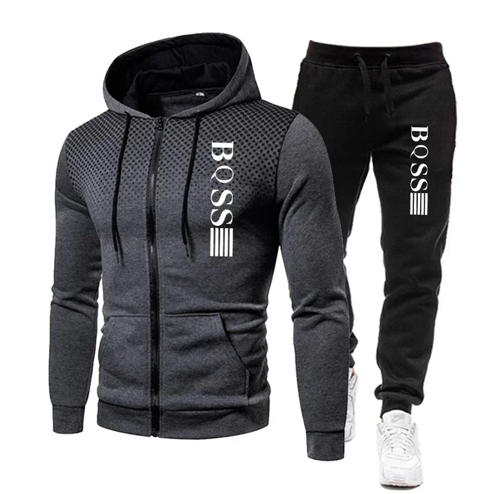 

Men's Tracksuit Set Fashion Print Zip Up Hoodie and Sweatpants 2 Piece Outfits Casual Fitness Jogging Sportswear Sets