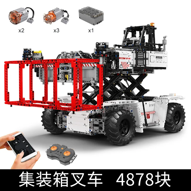 MOULD KING 17029 Technical Engineering Vehicle Container Forklift Building Blocks Remote Control Truck Car Toys For Kids Gifts