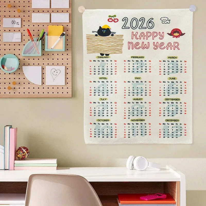 VIKAMA 2026 Kalender-Wandteppich, inspirierende Zitate, ästhetischer INS-Hintergrund für Schlafzimmer und Neujahrsdekoration, Decken