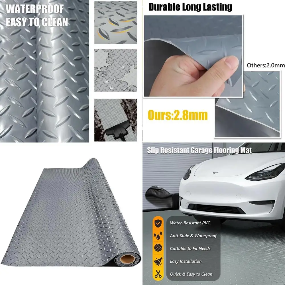 

Thick PVC Garage Floor Mat, Heavy-Duty Waterproof Non-Slip Protector for Cars, Trailers, SUVs, Basements, Gyms (Gray) 1ft x 25ft
