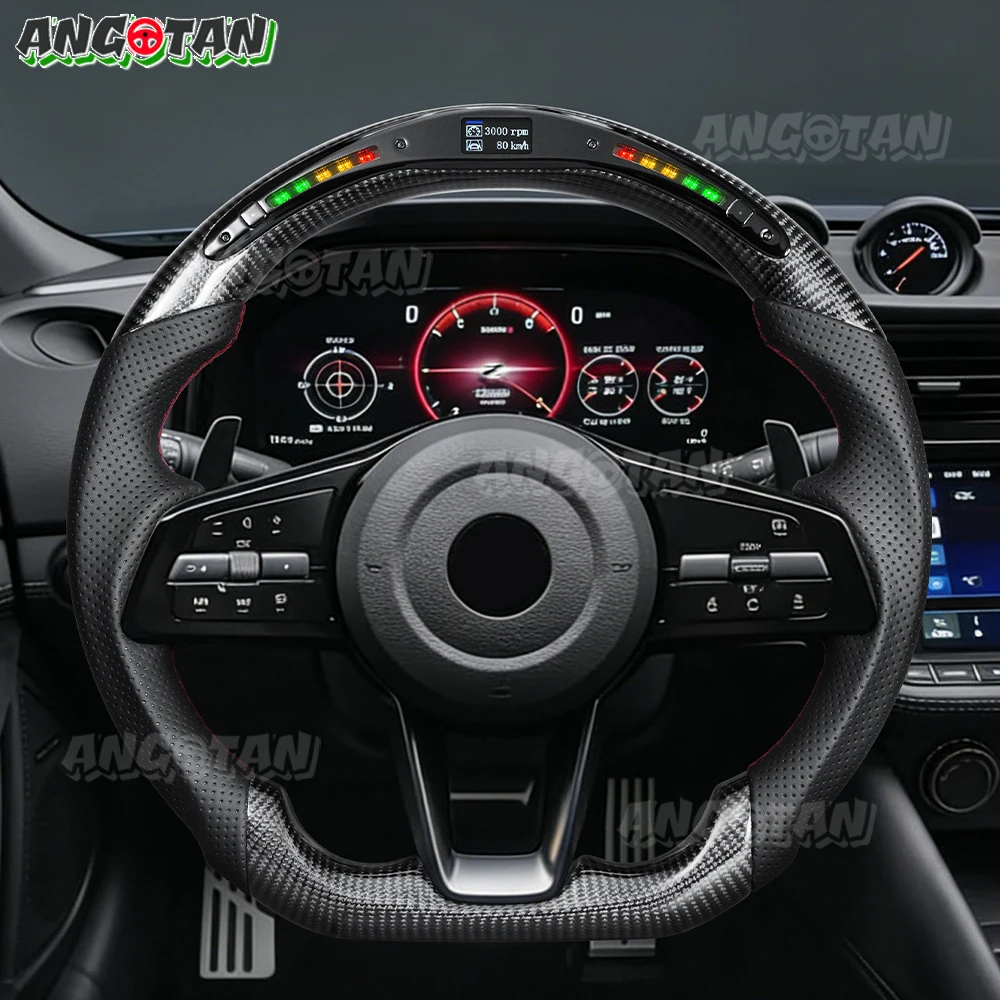 

LED Carbon Fiber Steering Wheel Fit For Nissan RZ34 400Z 2023-2025 With Red Stitching Racing Steering Wheel D-Type Flat Bottom