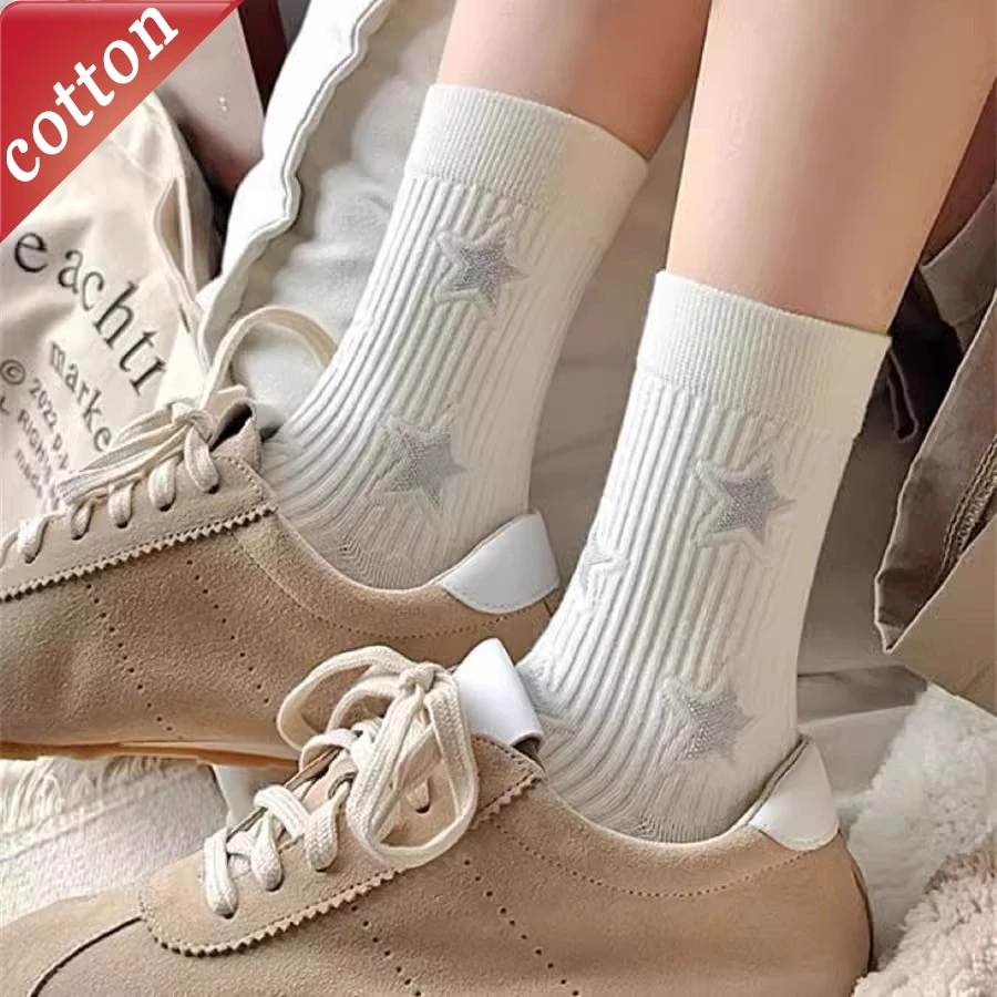 

5 Pairs Women's Socks Set Korean Pentagram Simple Versatile Breathable Cotton Socks For Girl Wholesale Kawaii Sweet Comfortable