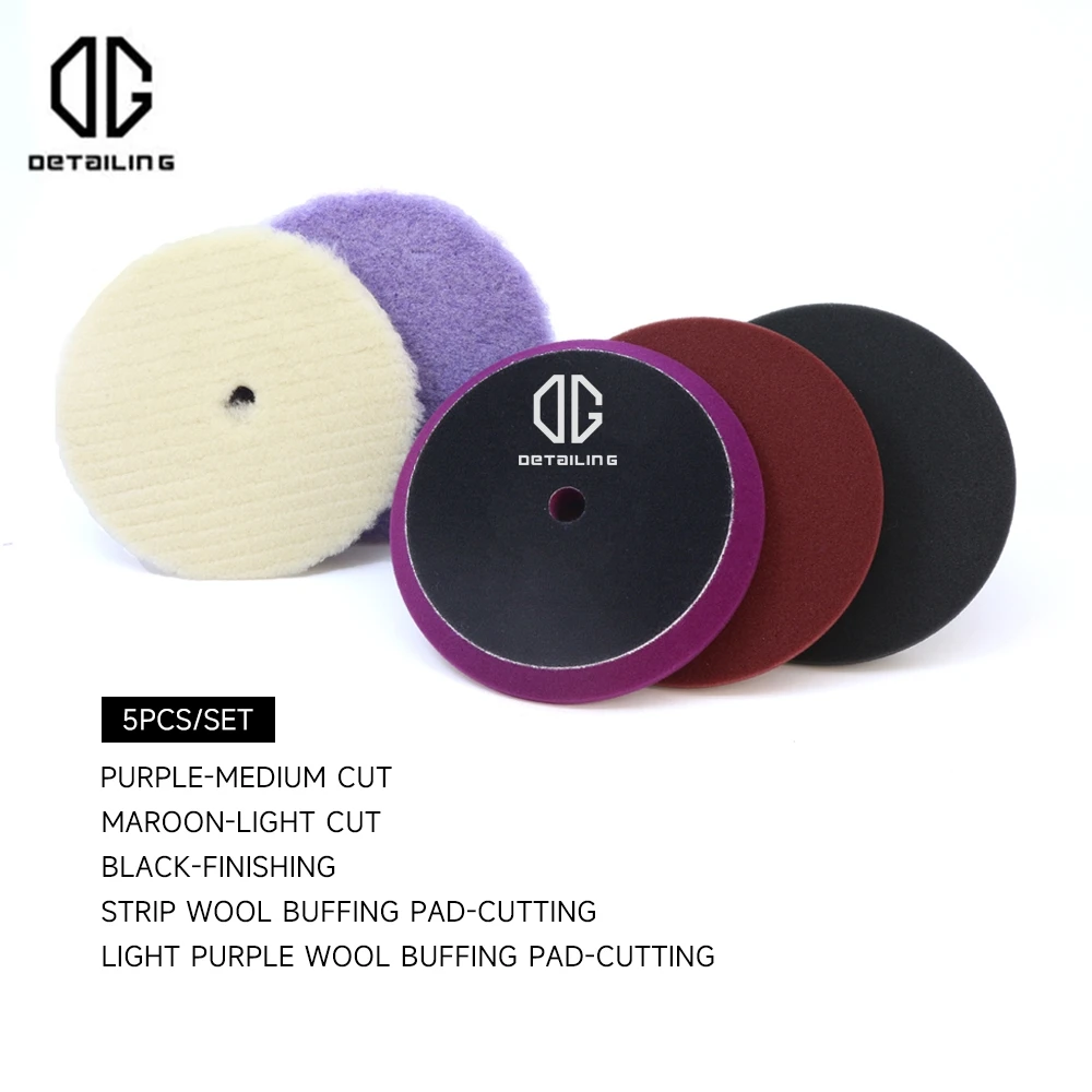 DETAILING 3/5/6Inch Natural Wool Buffing Pad Kit Car Waxing Polishing Sponge Auto polished Set For Car Polisher Drill