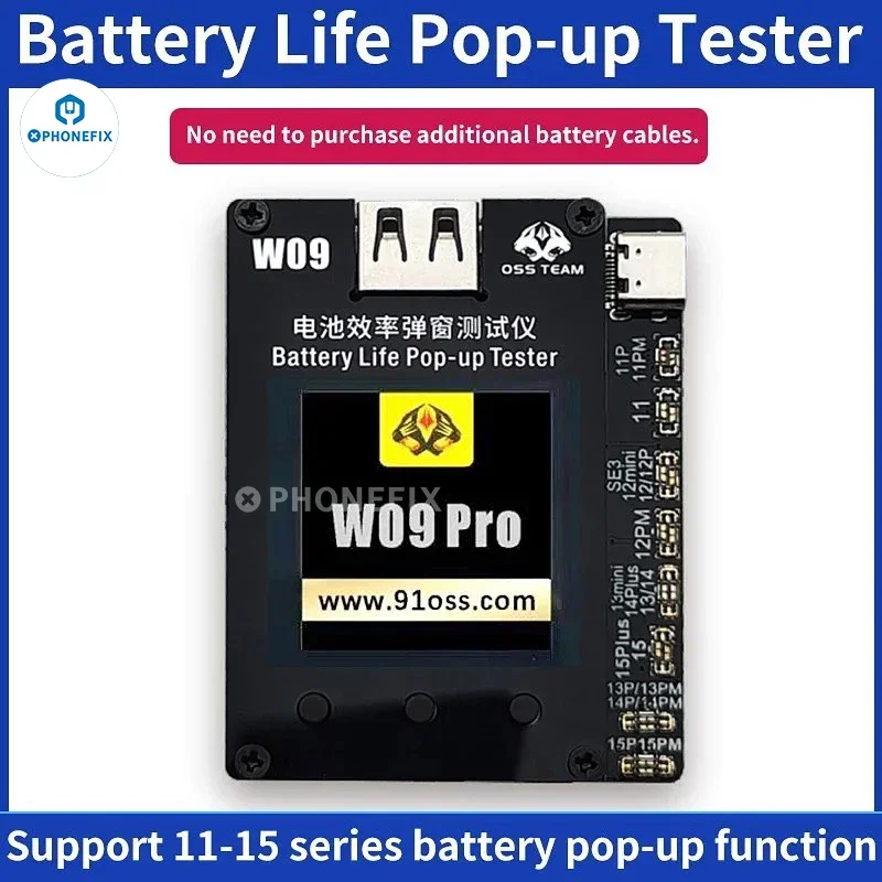 OSS W09 Pro V3 Battery Life Pop-up Tester No External Cable Direct for iPhone 11-15 Pro Max Solve Non Original Pop up Instrument