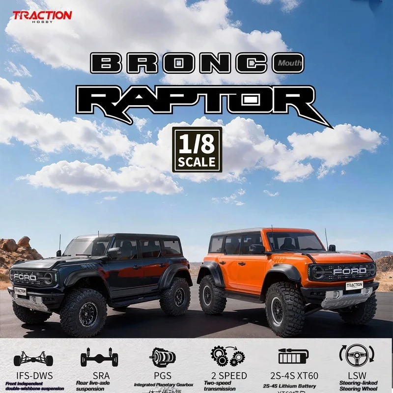 Brushless Hobby 1/8  Bronco Raptor Rc Crawler Car Electric Off Road Vehicle With Differential Lock Dual Speed For Adult Hobby