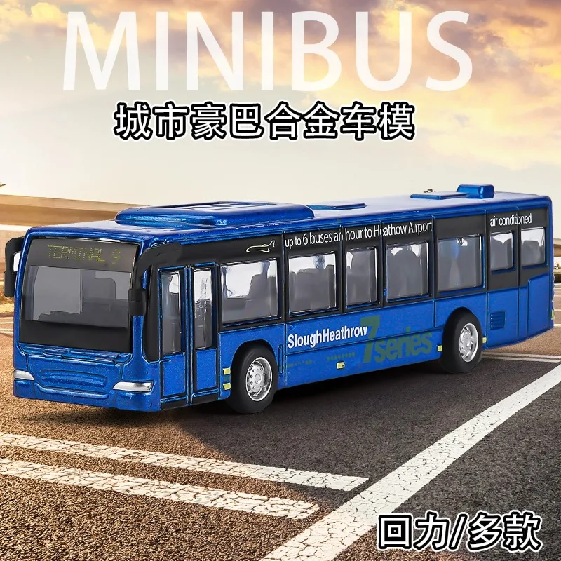 نموذج حافلة عمل فاخرة بطبقة مزدوجة من خليط معدني، حافلة المدينة، حافلة صغيرة، حافلة مكوكية، سيارة لعبة للأطفال، هدية للأولاد #5