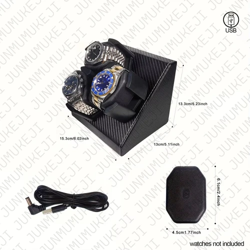Imagen 2 del producto Bobinadora de relojes para cajas de relojes automáticos, 3 relojes, pantalla de almacenamiento giratoria de cuero PU, bobinado automático, alimentación USB Universal 5V1A