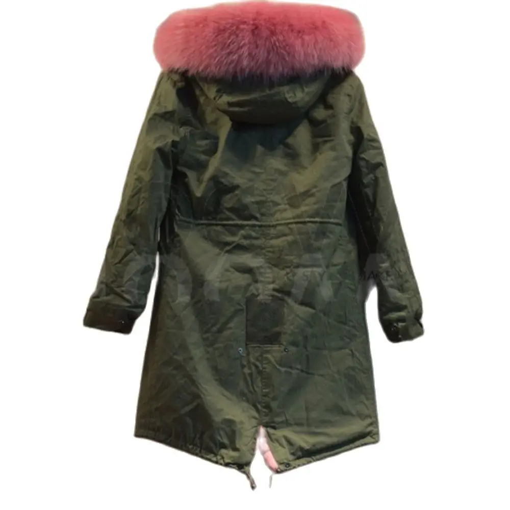 Fashion Long Style Women Outwear Winter Pink Faux Fur Parka Big Fur Collar Coat For Female