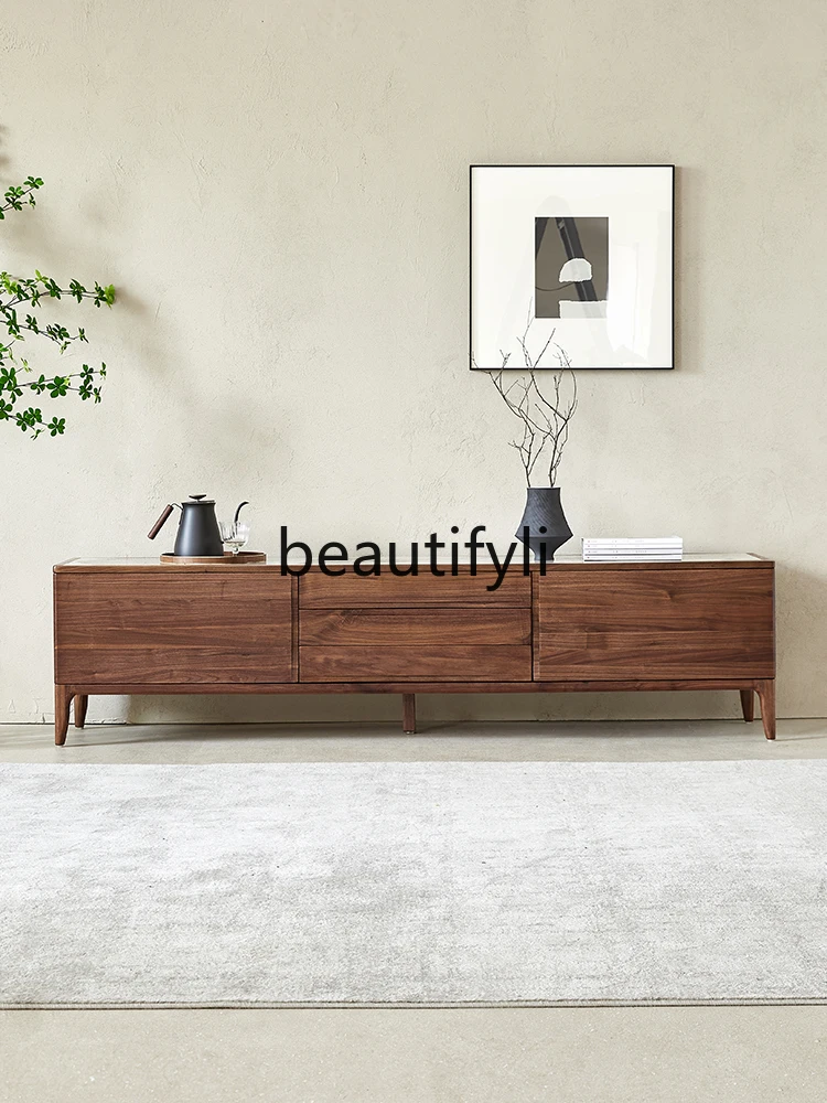 

Североамериканский черный орех, твердая древесина, ТВ-шкаф, каменная плита, ТВ-шкаф для гостиной, итальянский минималистичный напольный шкаф