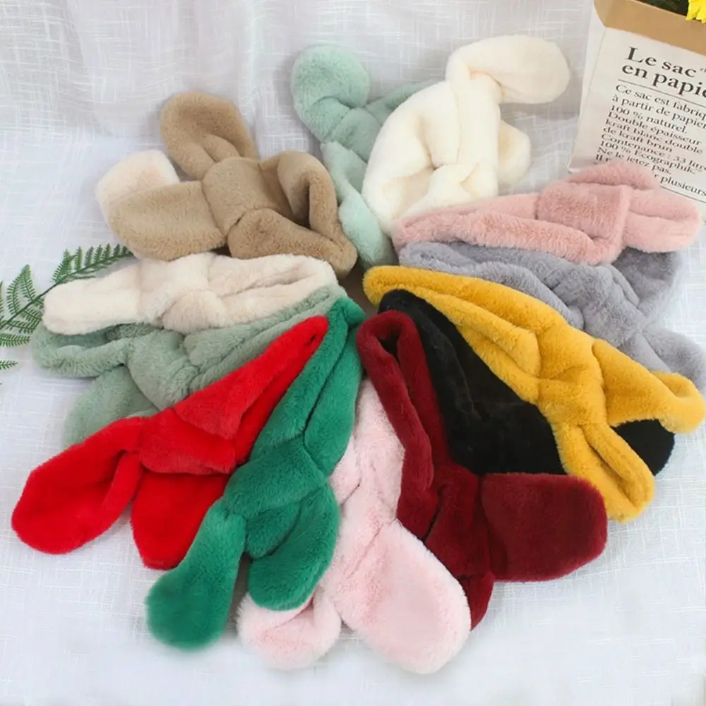 Милый однотонный шарф с крестом из искусственного кроличьего меха, плюшевый утепленный шейный платок с запахом для мальчиков