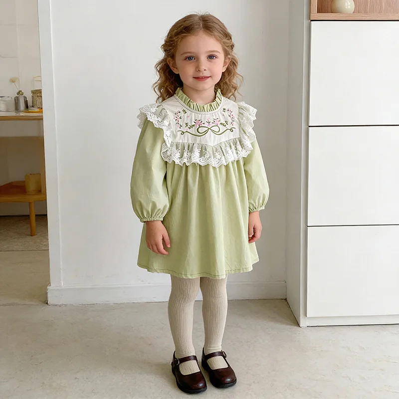 2026 New Spring Sister Dress 2-6Yrs Girl Party Dress Long Sleeved Cotton Embroidery Baby Girl Romper Kids Princess Dresses