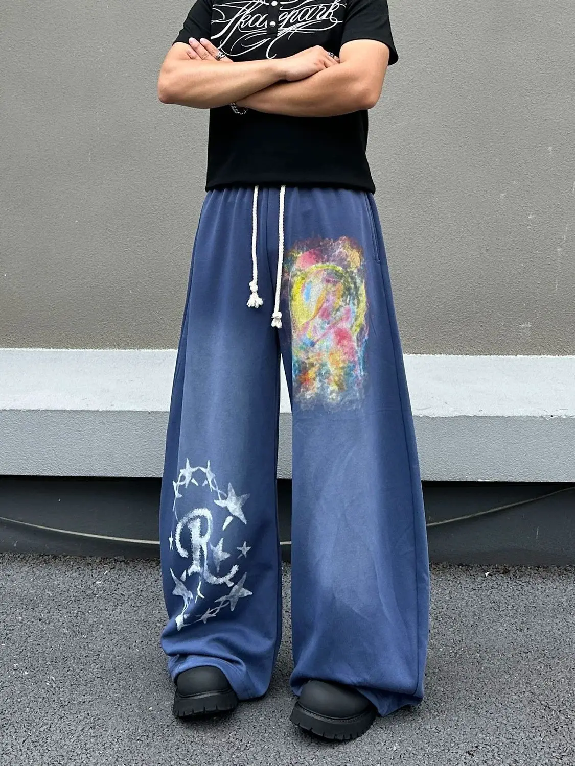 Men's Fashion Pattern Red Casual Pants 90s Street Boys Bottom Wide Legs Sweatpants Male High Waist Unisex Trousers