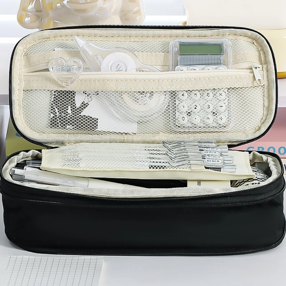 Telescoping 2 Layers 2 Layers Pencil Bag Candy Color Hand Held Large Capacity Pencil Bag Desktop Storage Canvas