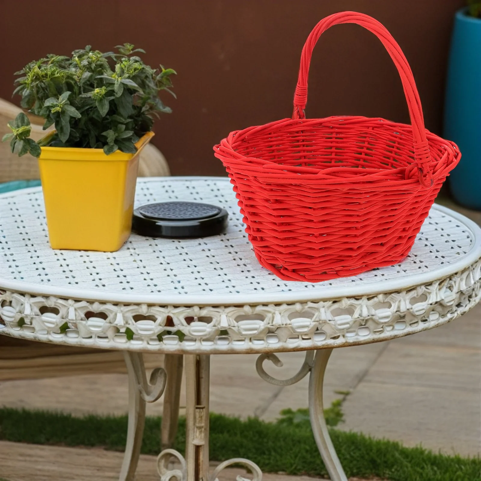 

Fitted Picnic Baskets Rattan Organizer Straw with Handle Fruit Carrying Outdoor Camping Red Wicker Market Handles
