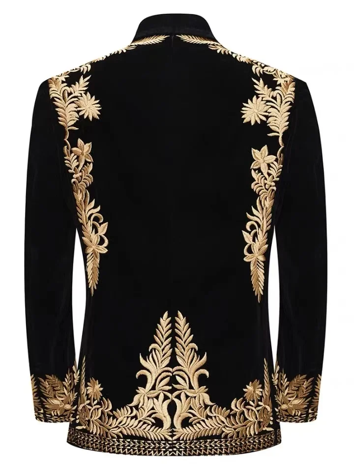 Luxury Fashion Gold Embroidery Slim Suit Jacket Men Bar Nightclub Stage Costume Host Club Male Singer Dance Performance Clothes