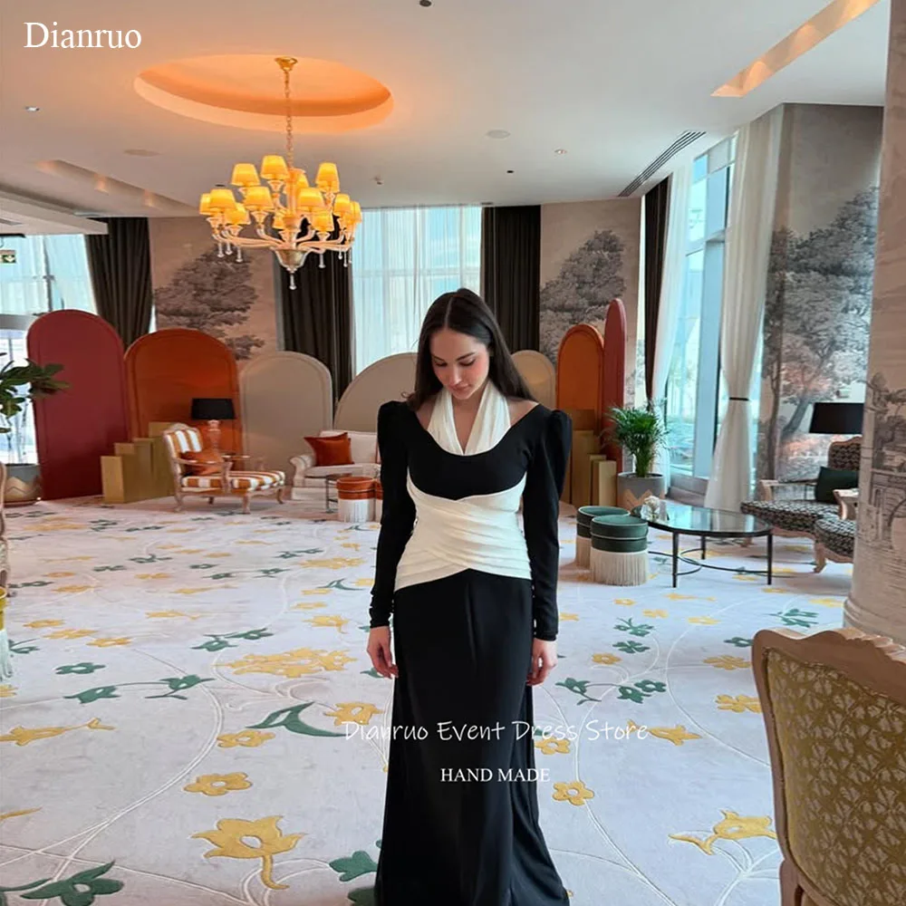 Dianruo ホルターネックプリーツイブニングドレスサテン長袖ローブ · ド · ソワレフィットボディスマキシ 2025 プロムドレスカスタマイズ