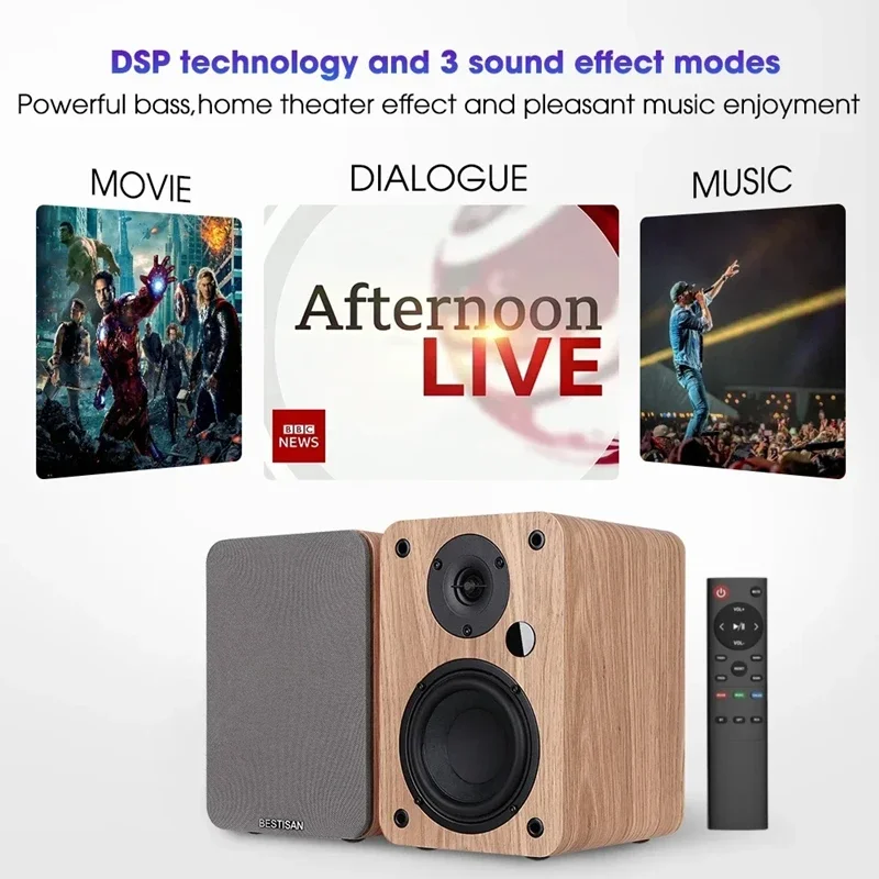 Мощный деревянный активный сабвуфер 80 Вт для ПК, телевизора, ноутбука, книжной полки, игровой Bluetooth-динамик, 3D система объемного звучания, домашний кинотеатр SR04