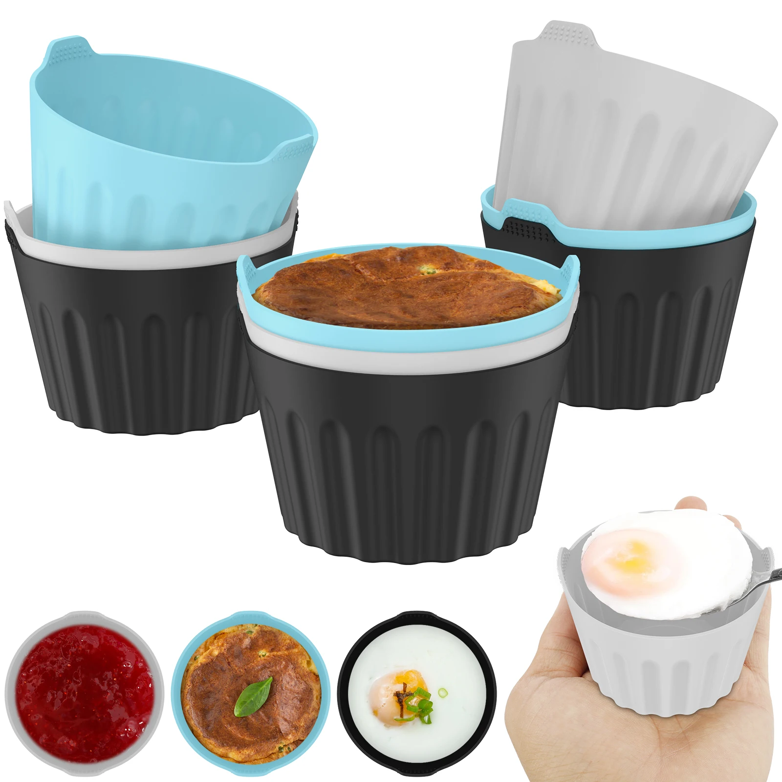 9Pcs Air Fryer Egg Poacher Cups Food Grade Silicone Egg Poaching Cups Heat-Resistant Round Silicone Ramekins Reusable Silicone