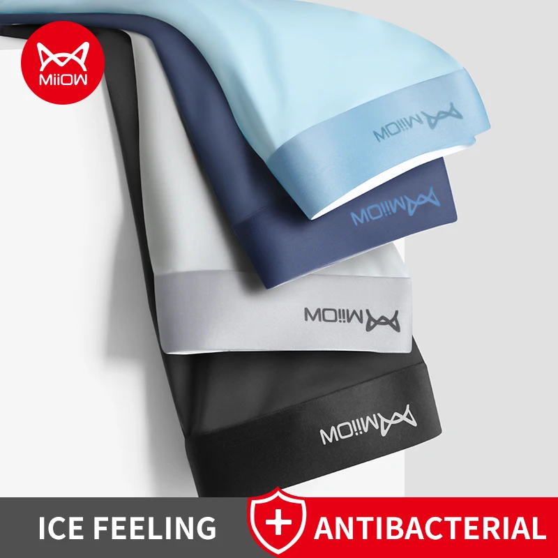 MiiOW 4 Teile/los Männer Boxer Shorts Graphene Antibakterielle Eis Seide Unterwäsche Mann Boxershorts Nahtlose Atmungsaktive Männliche Höschen L-5XL
