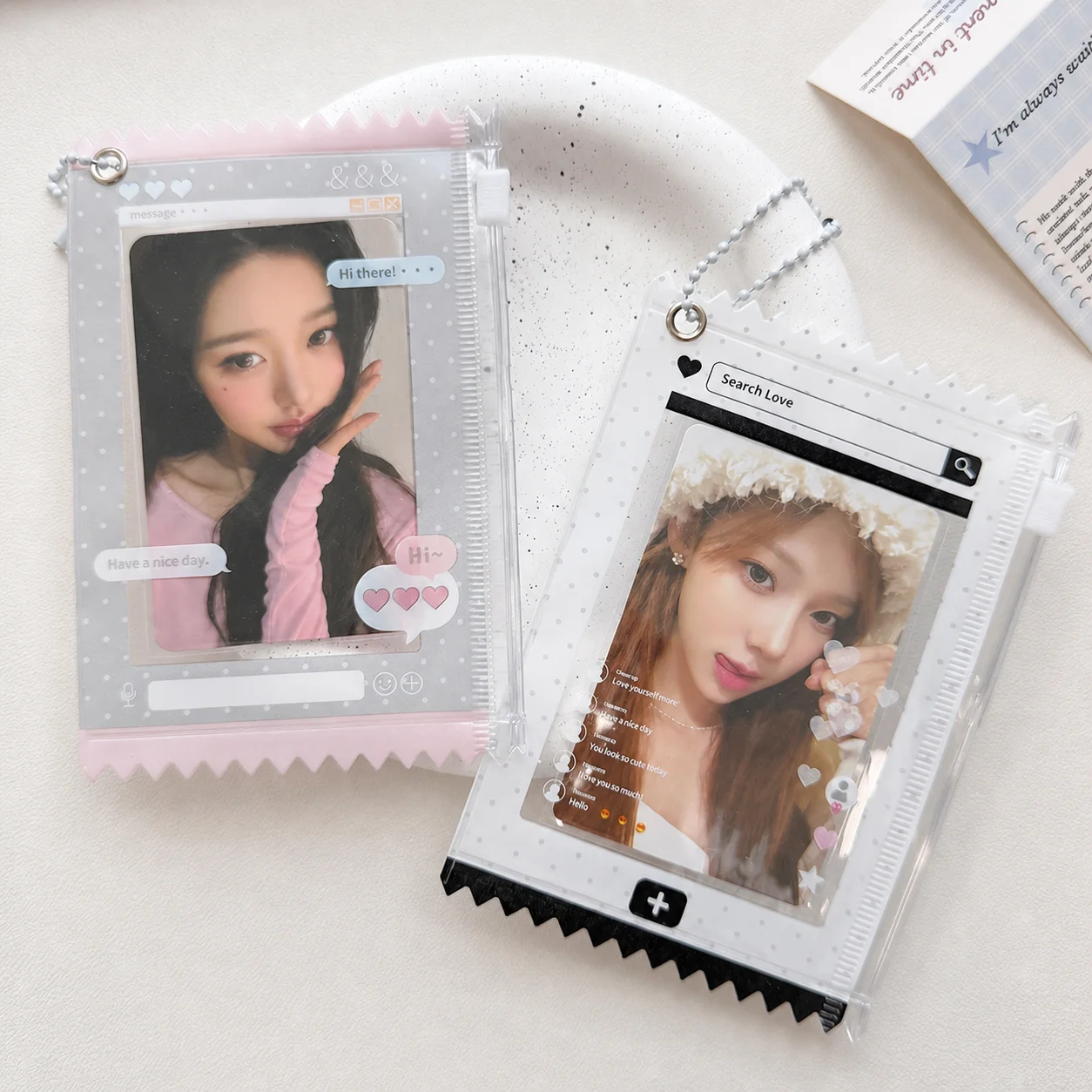 Cute Dialog Photocard Holder Cartoon Transparent PVC Zipper Card Holder Bag Pendant Collect Cards Holder Protective Sleeves