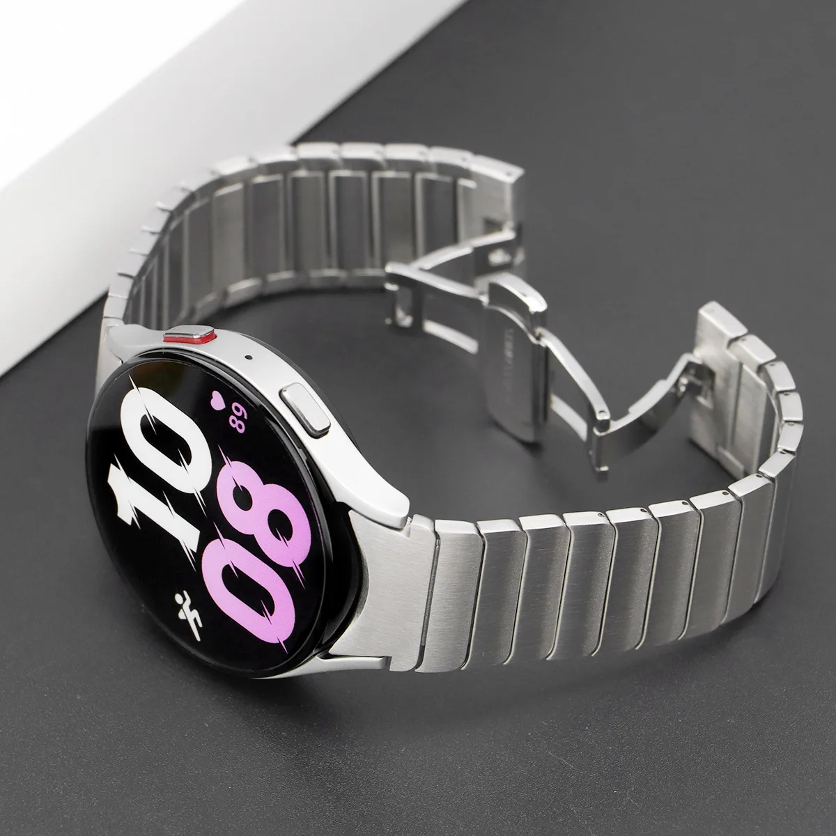 New Suitable for Samsung Watch6 /5/4 Double Press Butterfly Buckle Stainless Steel One Bead Bamboo Strap