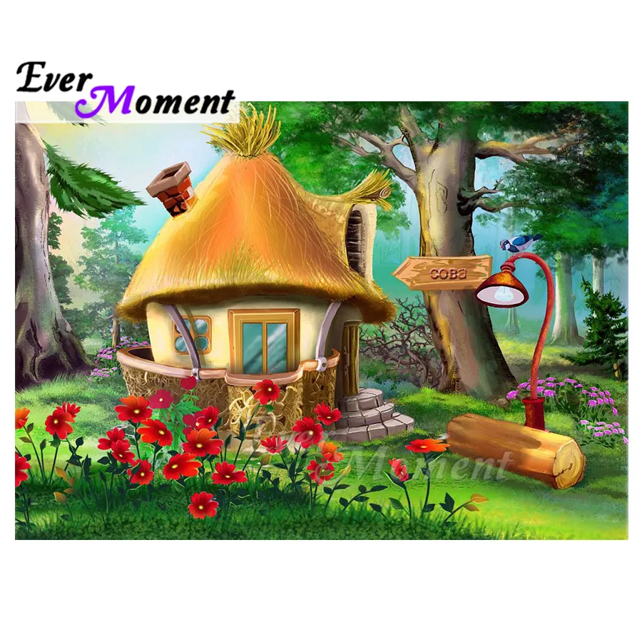 

Алмазная картина Ever Moment, дом, лесное дерево, полная квадратная дрель, картина со стразами, алмазная вышивка, украшение ASF1908