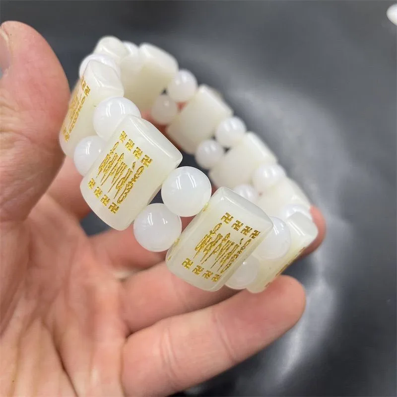 Natural Mantra Transshipment Men's Bead Six Character Bracelet Buddha Bead Domineering Agate Hand Safe and Wealth Bracelet