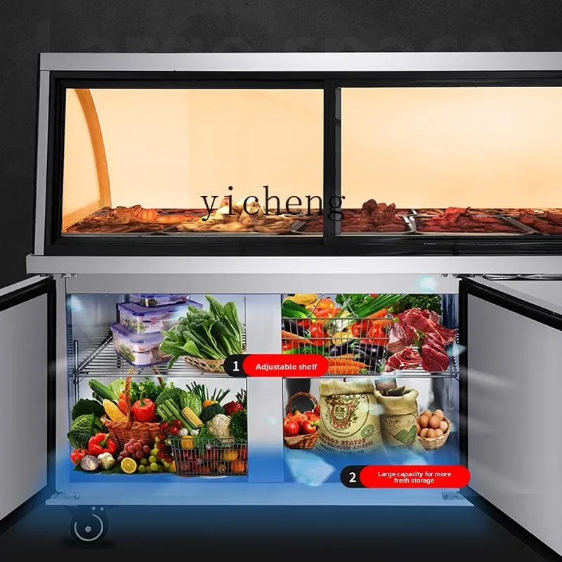 TQH7.2 commercial cooked  cabinet fresh-keeping refrigerated and frozen double temperature ordering cabinet display cabinet arc