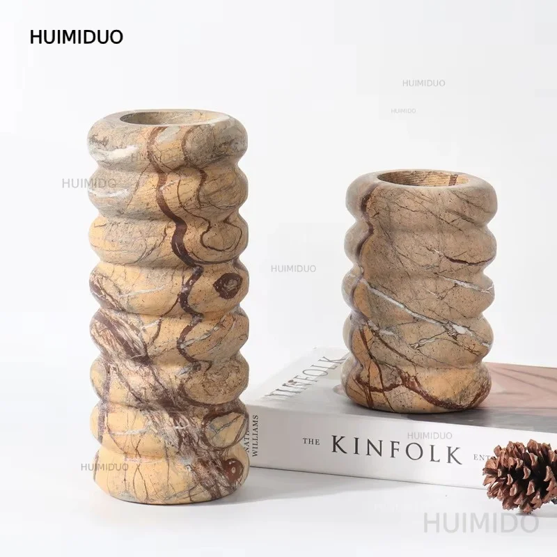 Painforest Brown Natural Marble Vase Luxury Home Decorations Stone Flower Vase