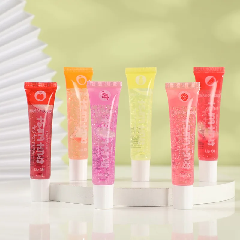 12Pcs/Lot Fruit Jelly Transparent Lip Gloss Mirror Hydrating Lip Oil Plumping Moisturizer Vitamin E Mineral Lip Care Makeup