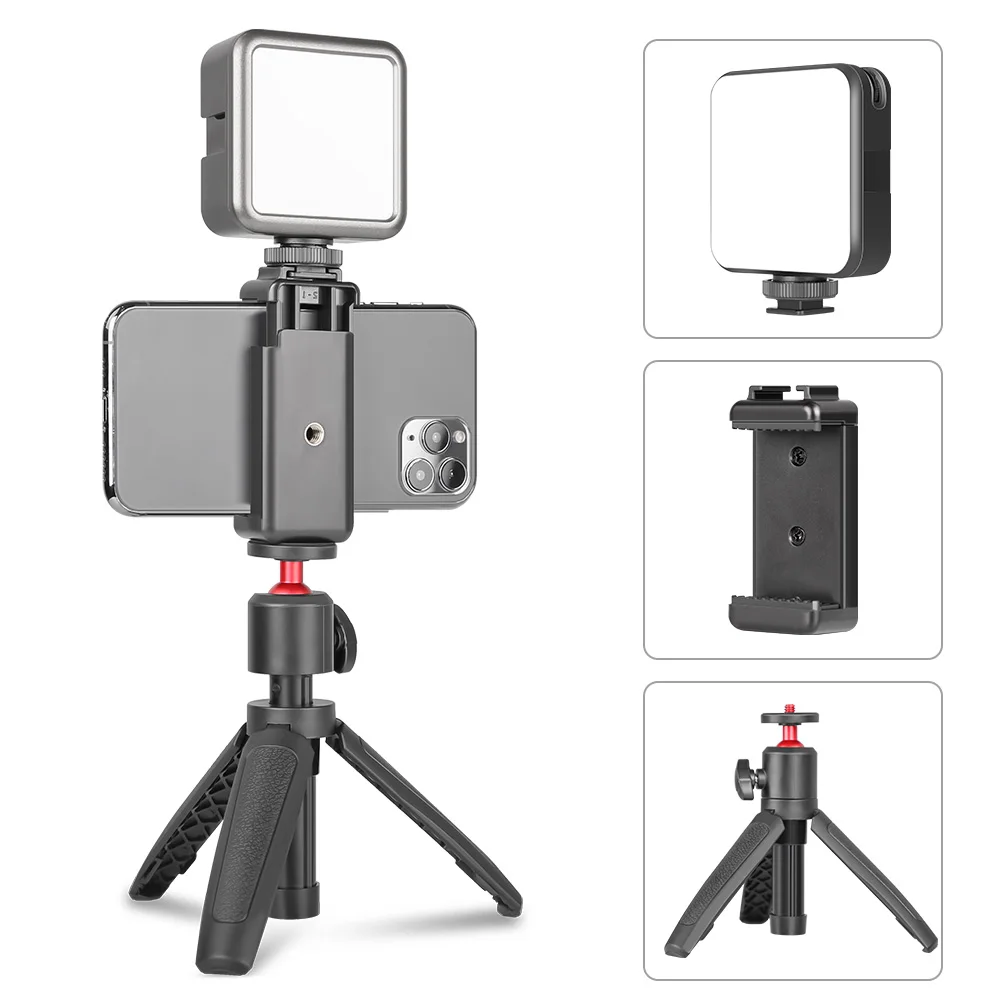 SH Dual-purpose Desktop Tripod Extend Tripod Selfie Stick Dimmable LED Video Camera RGB Light Bluetooth Vlog Tripod Kit